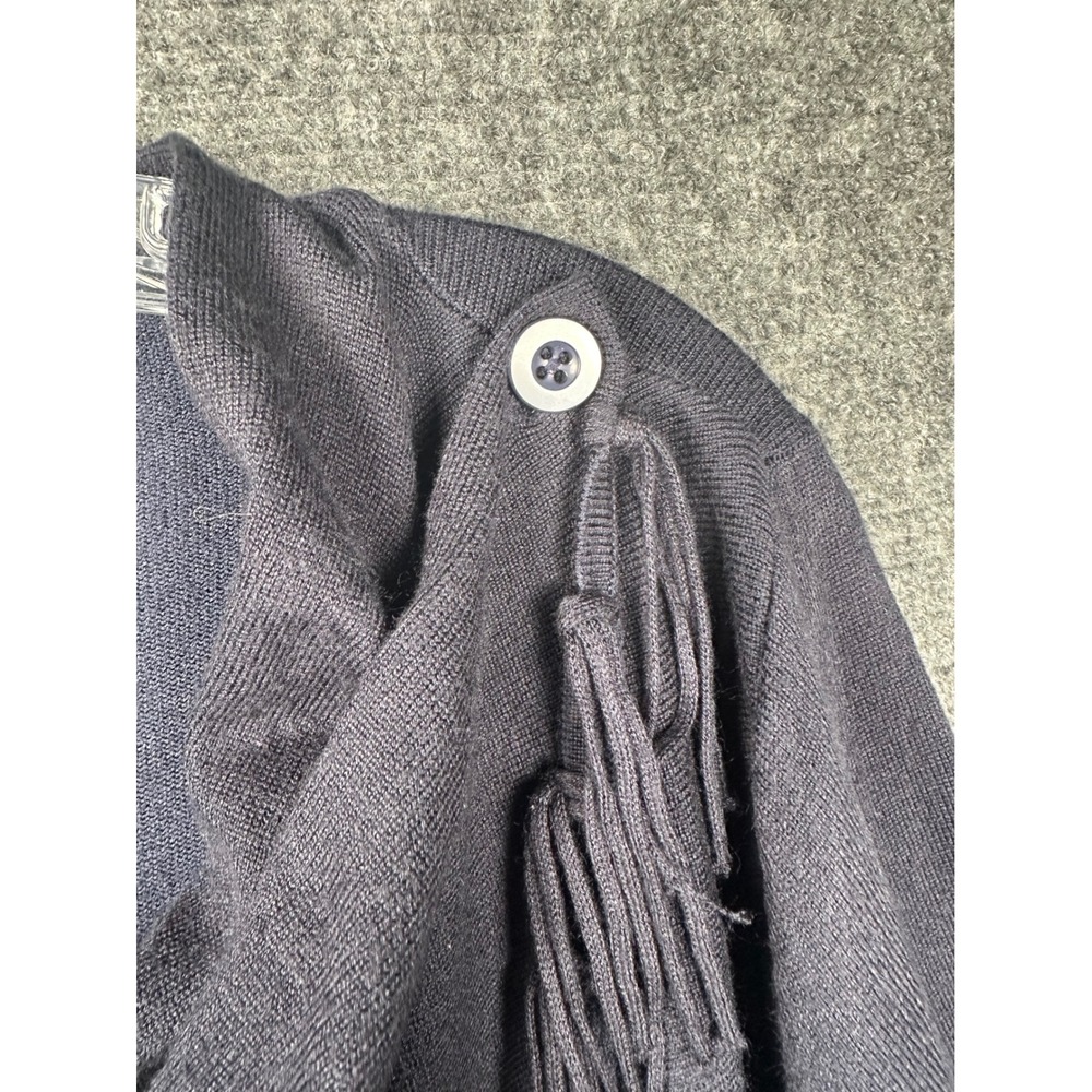 Chicos Cardigan Sweater Navy Blue Wrap Size 1/M Asymmetrical Fringe Lagenlook‎ - Picture 5 of 9